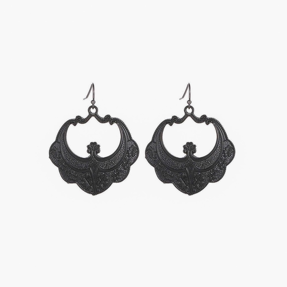 Any 2/$20! Matte Black Gothic Emblem Earrings - Picture 4 of 7